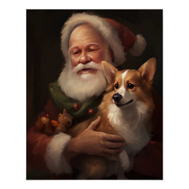 Corgi With Santa Claus Festive Christmas Poster (Front)