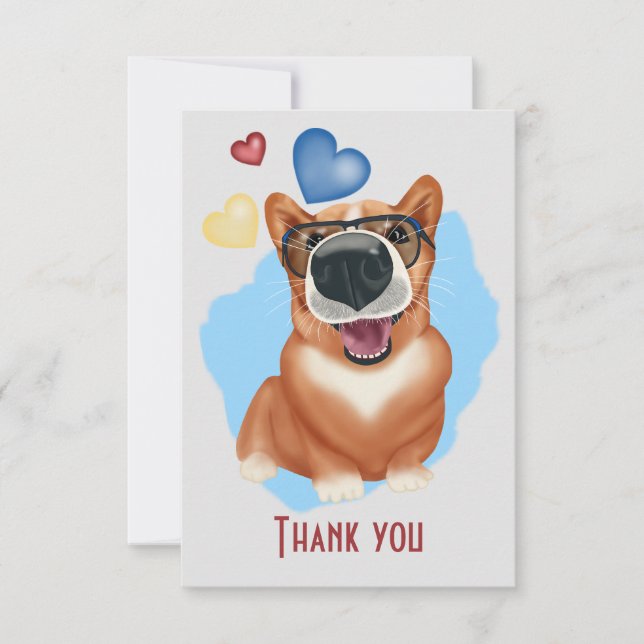 Corgi with sunglasses. Corgi lovers Thank You Card (Front)