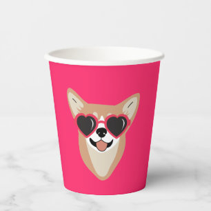 Corgi With Sunglasses Pink Paper Cups