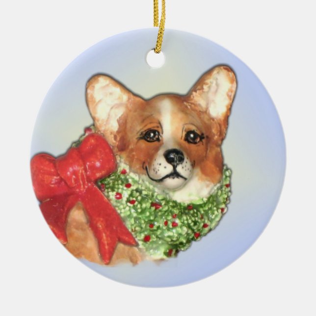 Corgi with Wreathe Ornament (Front)