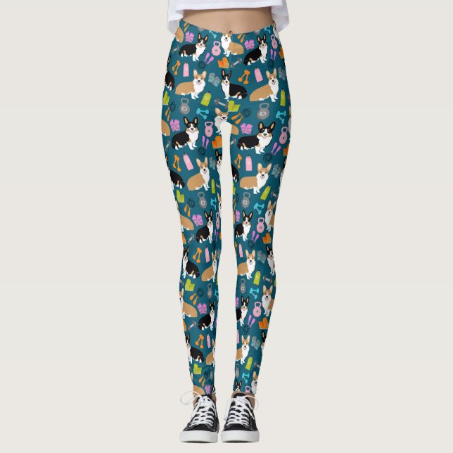 Corgi Workout Fitness Leggings - blue (Front)