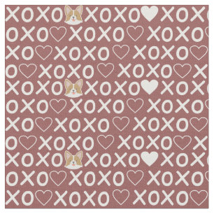 Corgi Xoxo love sweet heart. Cute cream brown dog Fabric