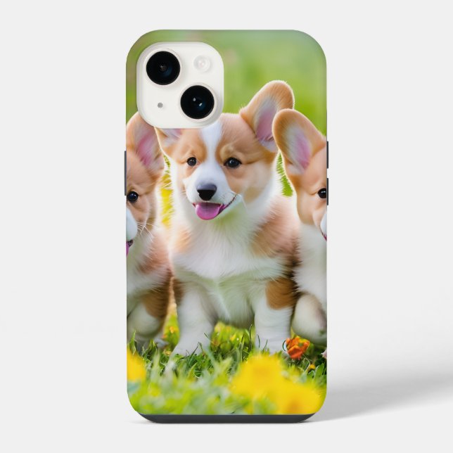 Corgies playing in the grass iPhone case (Back)