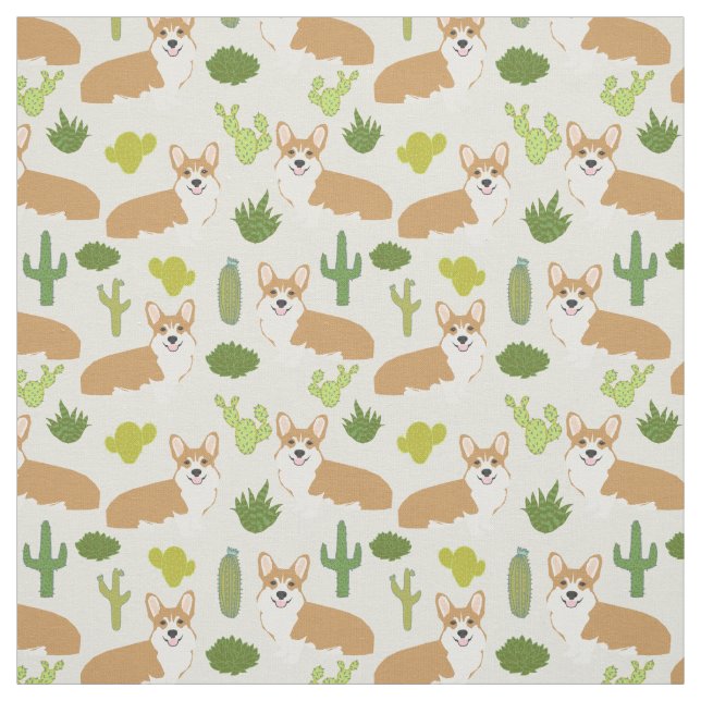 Corgis and Cactus Fabric - cute sewing fabric (Swatch)