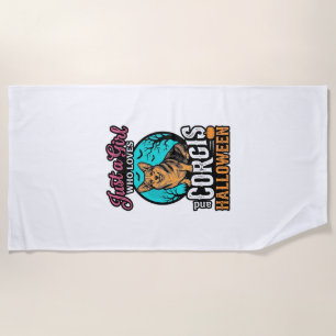 Corgis and Halloween Girl Vintage Engraving Shirt Beach Towel