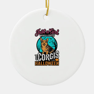 Corgis and Halloween Girl Vintage Engraving Shirt Ceramic Tree Decoration