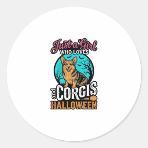 Corgis and Halloween Girl Vintage Engraving Shirt  Classic Round Sticker