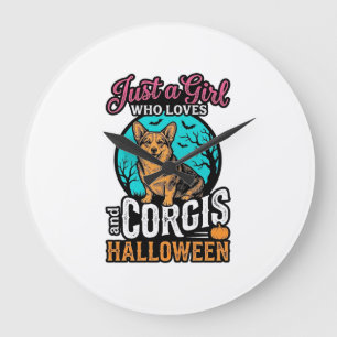 Corgis and Halloween Girl Vintage Engraving Shirt  Large Clock