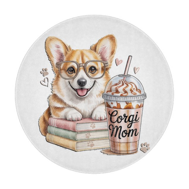 Corgis Books and Iced Coffee for Dog Cutting Board (Front)