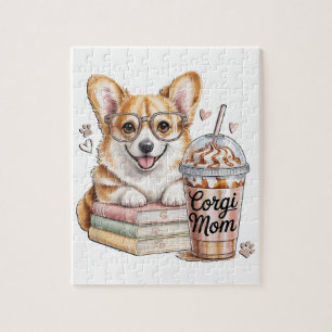 Corgis Books and Iced Coffee for Dog Jigsaw Puzzle