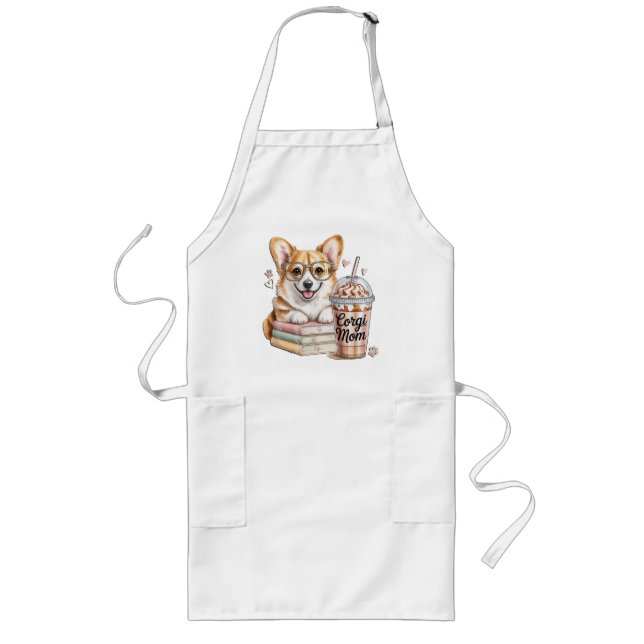 Corgis Books and Iced Coffee for Dog Long Apron (Front)