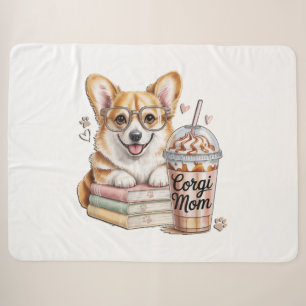 Corgis Books and Iced Coffee for Dog Sherpa Blanket
