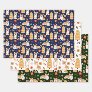Corgis celebrate christmas pattern 3 colors wrapping paper sheet