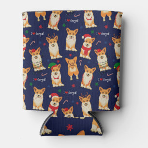 Corgis Christmas: Festive Vintage Pattern Can Cooler