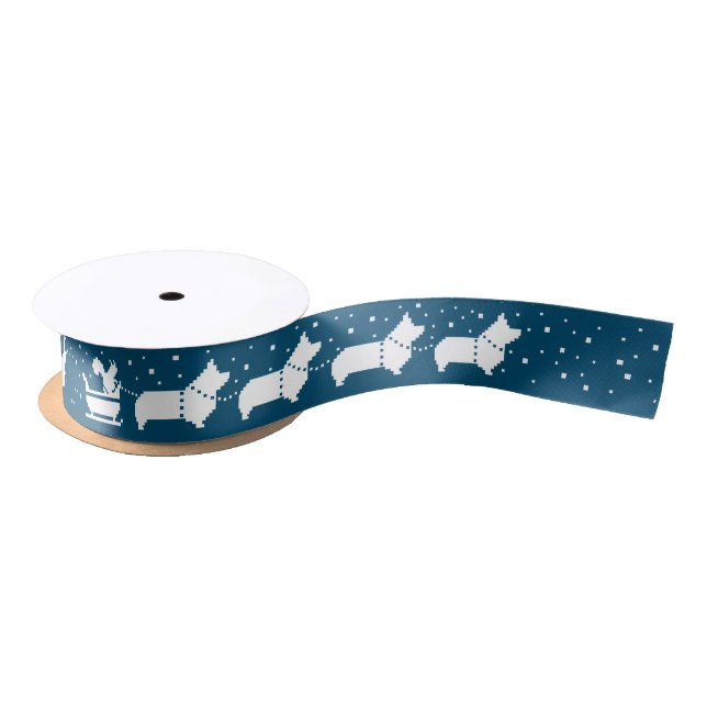 Corgis Christmas Holiday | Sleigh with Squirrel Satin Ribbon (Spool)