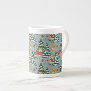 Corgis decorate the Christmas Tree in Forest Bone China Mug