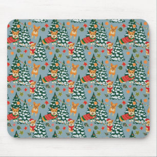 Corgis decorate the Christmas Tree in Forest Mouse Pad