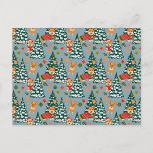 Corgis decorate the Christmas Tree in Forest Postcard