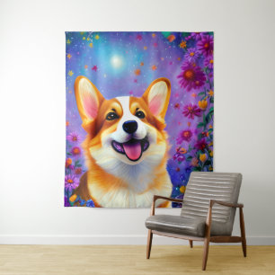 Corgi's Floral World Tapestry