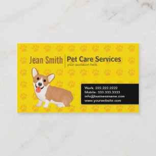 Corgi's Footprints Dog Care Yellow business card