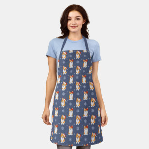 Corgis in Santa Hats and Snowflakes Pattern Apron