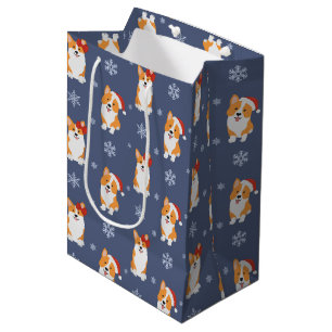 Corgis in Santa Hats and Snowflakes Pattern Medium Gift Bag