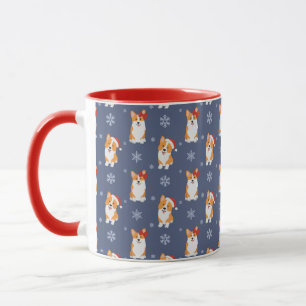 Corgis in Santa Hats and Snowflakes Pattern Mug