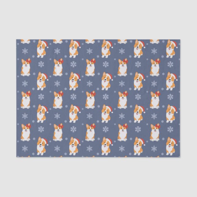 Corgis in Santa Hats and Snowflakes Pattern Tissue Paper (Front)