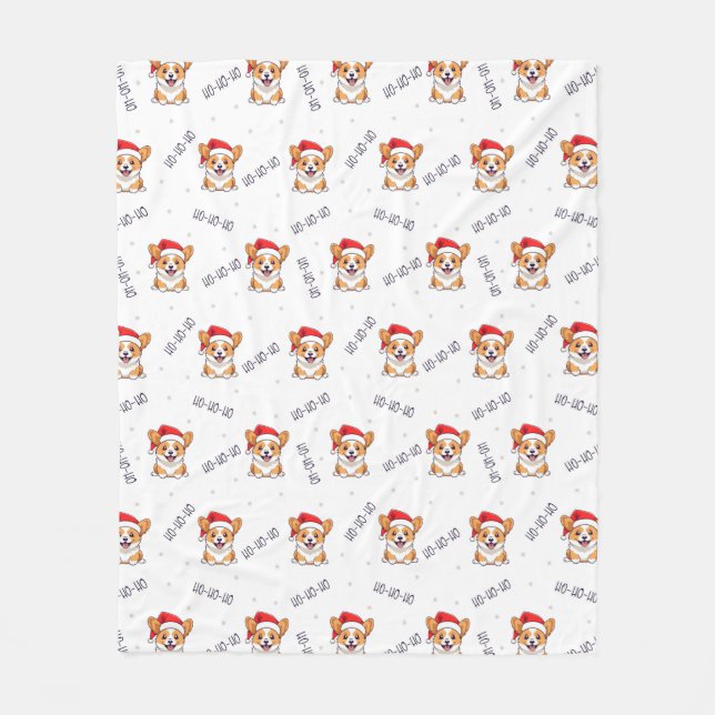 Corgis in Santa Hats Christmas Pattern Fleece Blanket (Front)
