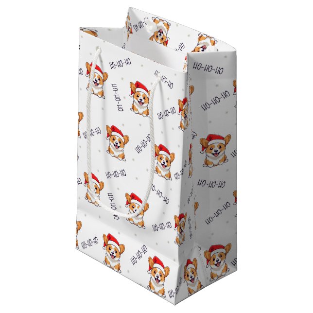 Corgis in Santa Hats Christmas Pattern Small Gift Bag (Front Angled)
