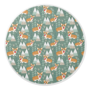 Corgis in the Mountains Forest Pattern Ceramic Knob
