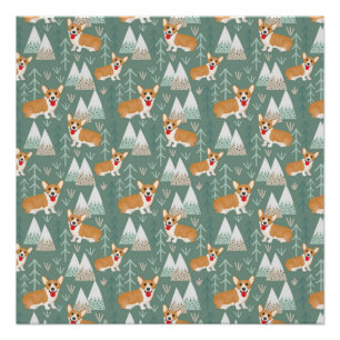 Corgis in the Mountains Forest Pattern Poster