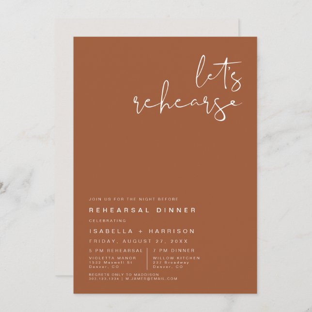 CORIANDER Bohemian Burnt Orange Rehearsal Dinner Invitation (Front/Back)