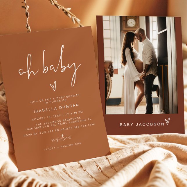 CORIANDER Bohemian Terracotta Oh Baby Baby Shower  Invitation (Creator Uploaded)