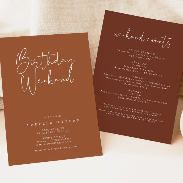 CORIANDER Boho Birthday Weekend Itinerary Invitati Invitation (Creator Uploaded)