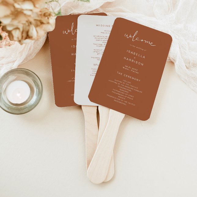 CORIANDER Boho Burnt Orange Beige Wedding Program Hand Fan (Creator Uploaded)