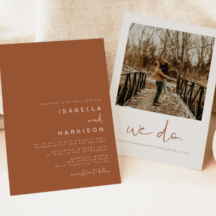 CORIANDER Boho Terracotta Orange Photo Wedding Invitation