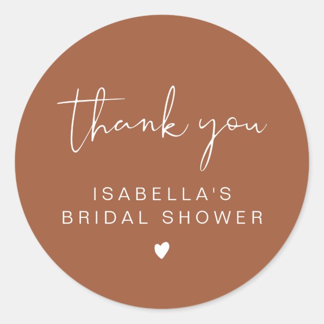 CORIANDER Terracotta Bridal Shower Thank You Classic Round Sticker (Front)