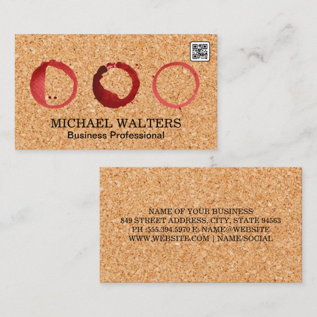 Cork Background | Wine Stains | Qr code Business Card (Front/Back)