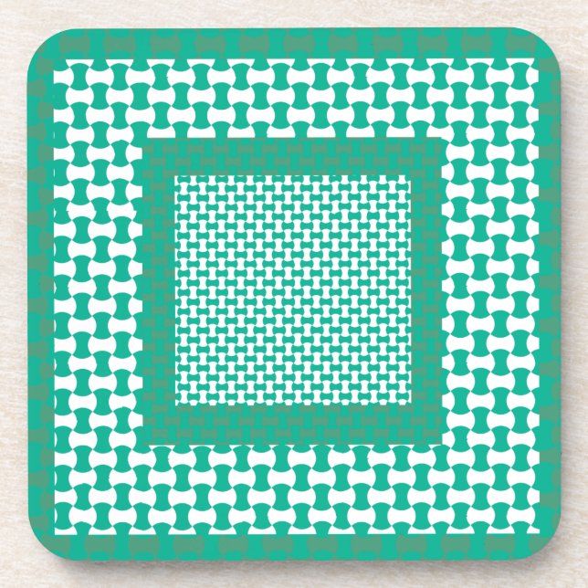 Cork Coaster or Table Mat, Emerald Green Geometric (Front)