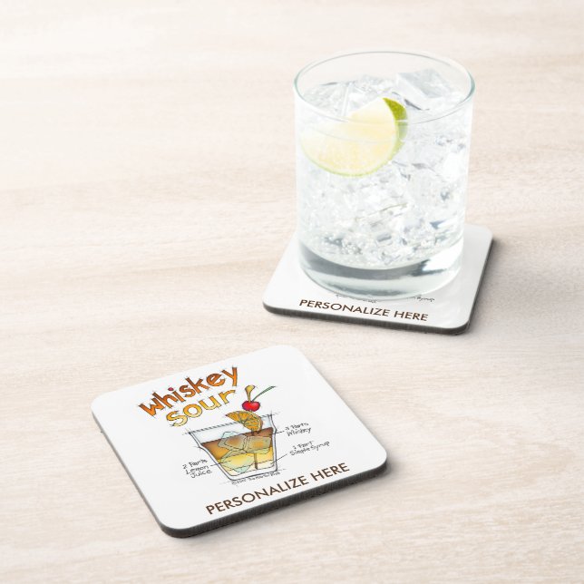 CORK COASTER SETS, WHISKEY SOUR COCKTAIL RECIPE (Right Side)