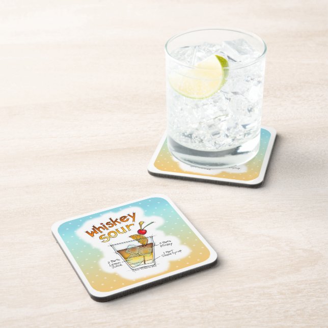 CORK COASTER SETS, WHISKEY SOUR COCKTAIL RECIPE (Right Side)