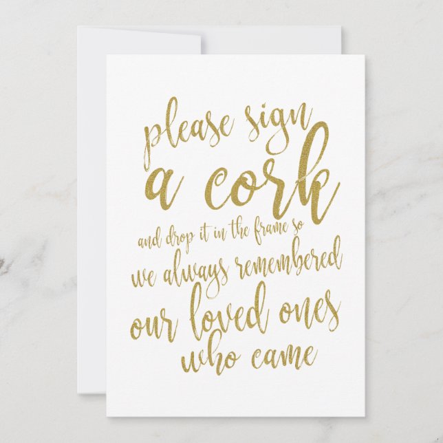 Cork Guest Book Affordable Gold Wedding Sign (Front)