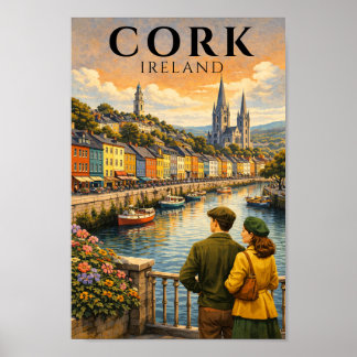 Cork Ireland Vintage Travel Harbour Boats Poster
