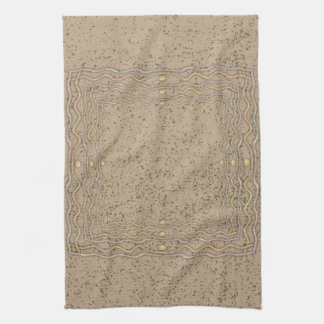 Cork Pattern with Wavy Lines Tea Towel (Vertical)