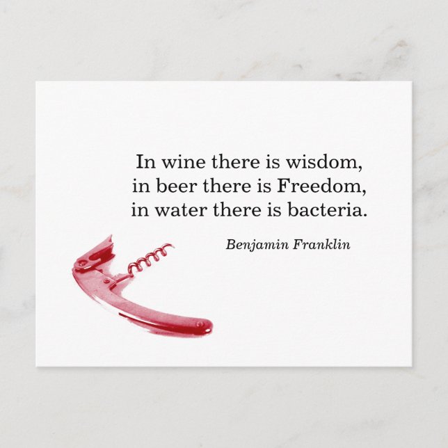 Cork screw wine and beer quote postcard (Front)