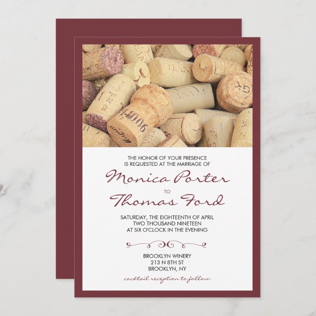 Cork Wine Themed Wedding Invitation (Front/Back)