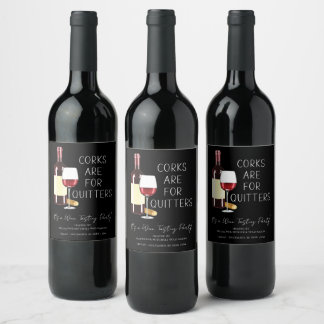 "Corks Are For Quitters" Watercolor Red Wine Party Label
