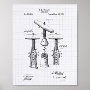Corkscrew 1883 Patent Art - Lined Peper Poster