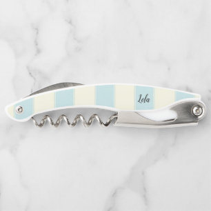 Corkscrew Bottle Opener Biege Blue Stripe